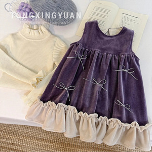 Child Star Circle Girls Velvet Dress Sleeveless Fleece Lined Princess Outfit Autumn Winter Birthday Wear - Product Image 1