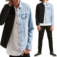 Heißer Verkauf OEM Service Herren halb gespleißt blau schwarz Farb block Patchwork zweifarbige Bomber Denim Jeans Jacke für Männer