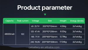Batería para Dron 12S 48000mAh 6S 18S 24S de Largo Alcance para Mapeo, Paquete Semisólido de Alta Densidad Energética 300WH/KG NCM 10000mAh-6S Lit - Product Image 3