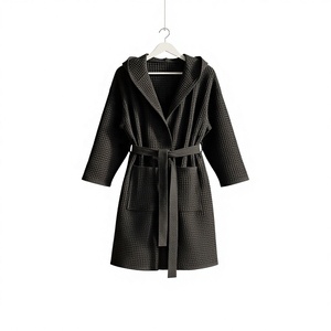 Peignoir <span class=keywords><strong>de</strong></span> <span class=keywords><strong>bain</strong></span> 100% coton A/B, poncho <span class=keywords><strong>de</strong></span> surf à capuche, serviette pour adultes, motif gaufré avec ceinture, doux, <span class=keywords><strong>bonne</strong></span> absorption d'eau, confortable - Product Image 5