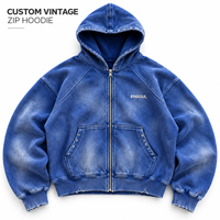 ODM/OEM Personnalisé Sweat à capuche pour homme en molleton bouclette, entièrement zippé, coupe courte, style streetwear, délavé à l'acide, effet vieilli et effiloché, avec broderie et clous