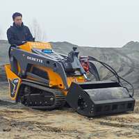 Derette V1000 Stand on Mini Skid Steer Loader dengan Attachment Fork Pallet Bucket, Mesin Diesel Kubota 25HP, Dijual