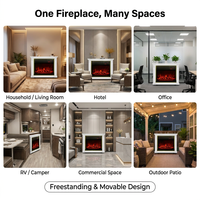 Cheminée électrique mobile autoportante avec manteau décoratif, chauffage décoratif tout-en-un avec flamme 3D et lumière LED bleue