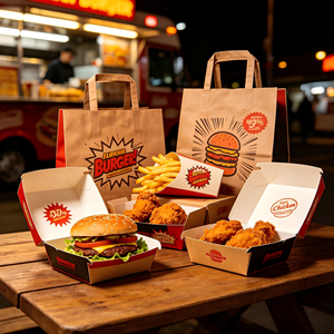 Wholesale French Fried Chicken Chips Takeaway Fast Food Packing Custom Print Kraft Hamburger Burger <b>Box</b> - Product Image 5