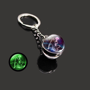 Maoke Selling Fantasy Twelve Constellations Luminous Double Glass Ball Key Chain Accessories Wholesale