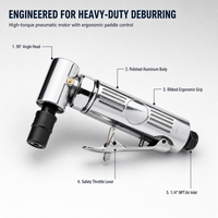 Meuleuse pneumatique à angle droit 90 degrés 20000 tr/min, outil de meulage à air avec pince de serrage 1/4" et 1/8" et échappement arrière