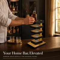 Support de présentation carré multi-niveaux pour bouteilles d'alcool en acrylique doré miroir et noir mat