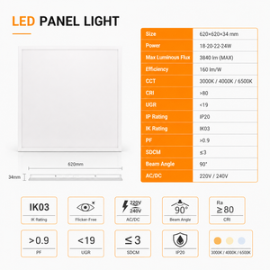 Panneaux LED commerciaux sans scintillement 160lm/W IK03 PS Diffuser IES/LDT Garantie 7 ans 100000H Driver BOKE UGR<19 SDCM≤3 - Product Image 3