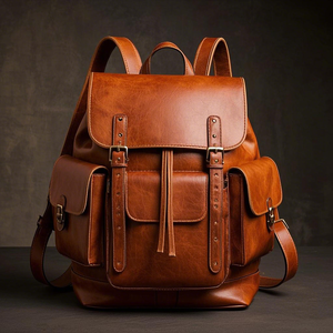 Ransel kulit sapi asli cokelat kustom pria tas Laptop kantor bisnis desain kustom - Product Image 3