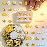 Kit d'accessoires de manucure : 7 grilles de décorations pour ongles en résine, motifs marguerites estivales mignonnes, mini abeilles et tournesols, perles