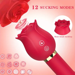 2 in 1 a forma di rosa in Silicone di spinta Dildo vibratore di rosa giocattoli di succhiare del sesso della donna vibratore per donna masturbazione femminile - Product Image 2