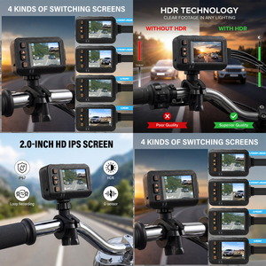 กล้องติดรถมอเตอร์ไซค์ Podofo 2.0 นิ้ว หน้าจอ IPS HD 720P+1080P บันทึกการขับขี่แบบวนซ้ำ เลนส์คู่ กล้องบันทึกภาพสำหรับมอเตอร์ไซค์และรถยนต์ กันน้ำระดับ IP65 - Product Image 3