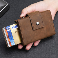 Dompet kulit asli untuk pria pria kulit sapi antik pendek lipat tiga dompet pria dengan Pop up kotak penyimpan kartu aluminium Slot Airtag