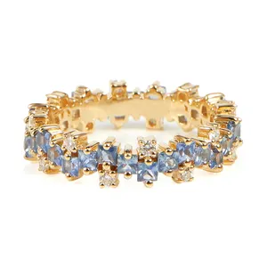 Gemnel 925 silver 18k gold vermeil engagement ring diamond blue sapphires square bridal rings