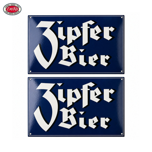Lot de deux plaques rectangulaires en émail Zipfer Bier bleues, style moderne vieilli, en porcelaine, pour bar, <span class=keywords><strong>pub</strong></span>, ou cave à homme - Product Image 1