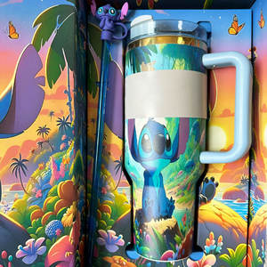 Venta al por mayor de fábrica: Vaso térmico de acero inoxidable de 40 oz con diseño de Stitch, taza con asa, doble pared, aislamiento al vacío, con caja de regalo - Product Image 2
