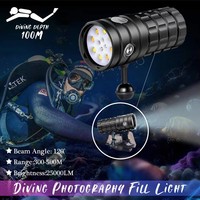 Lampe de plongée LED pour photographie, IP68, rechargeable, 6000 lumens, en alliage d'aluminium, torche d'éclairage de remplissage photo/vidéo sous-marine