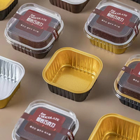 Ramequins carrés en aluminium durables et résistants à la chaleur, jetables, avec couvercle en plastique, pour la pâtisserie