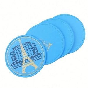 แผ่นรองแก้วหนัง PU แบบเรียบ พิมพ์โลโก้ลายนูนตามสั่ง สำหรับร้านอาหาร คาเฟ่ ครอบครัว แผ่นรองแก้วระดับไฮเอนด์ - Product Image 1