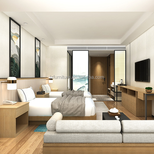 Economy Wooden Hotel Twin <b>Bed</b> <b>Set</b> <b>Complete</b> Guest Room Furniture With Bedding Sofa TV Cabinet For Boutique Resort Hotel Project - Product Image 1