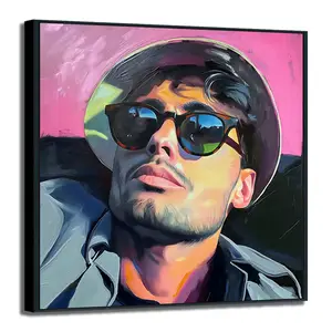 Original Art Handpainted Modern Man Canvas Oil Painting Customizable Wall Decor With Sunglasses For Home Decor