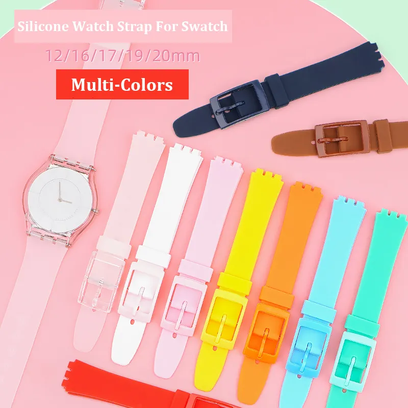 Para correas de reloj Swatch, correa de reloj de silicona multicolor, 12mm, 16mm, 17mm, 19mm, 20mm, pulsera, correa de reloj de pulsera