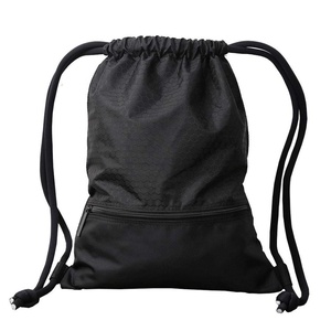 カスタムロゴ防水ブラックジッパー付きストリングバッグプレーン210420dポリエステルナイロンスポーツドローストリングバックパック子供用 - Product Image 5