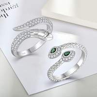 Bague ajustable serpent en argent sterling 925 plaqué platine avec spinelle verte et zircon, motif écailles de serpent, pour femme