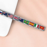 LAMOON Nouvelle Collection Breloque Italie Drapeau National Couleur Argent Compatible Bracelets DIY en Acier Inoxydable 9mm pour Fabrication de Bijoux Cadeau