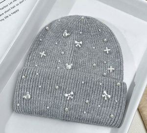 Gorros de Punto de Lujo al por Mayor con Cristales de Imitación para Mujer, Gorros de Invierno de Alta Calidad con Pelo de Conejo para Dama - Product Image 6