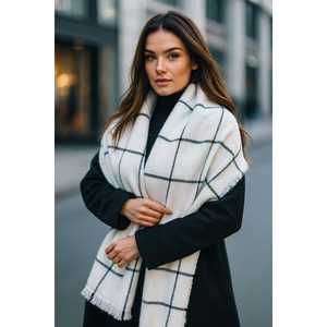 Women's Off-White 70x180 cm Square Patterned <b>Shawl</b> Custom <b>Ethnic</b> Style Polyester <b>Scarf</b>-SAL1210 - Product Image 1