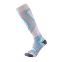 Chaussettes de compression professionnelles respirantes et absorbantes pour mollets, motif personnalisé, design longue tige pour la course à pied en automne, avec bordure inférieure.