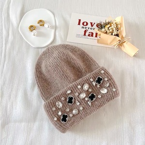 2023 Knitted Beanie <b>Hat</b> Gorros De Invierno Wholesale Beanie <b>Hats</b> Custom Embroidery logo Beanie <b>Hats</b> with Rhinestones - Product Image 5