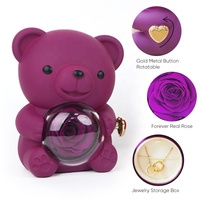Cadeaux de fleurs éternelles pour femmes et filles, ours en rose rose véritable rotatif avec collier gravé au nom, anniversaire