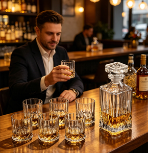 Ensemble de carafe à <span class=keywords><strong>whisky</strong></span> élégante en cristal gaufré, ensemble de verrerie à liqueur 7 pièces avec support pour logo personnalisé - Product Image 3