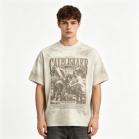 T-shirt DTG Kornit personnalisé, grammage lourd, effet délavé minéral, impression poster vintage effet pulvérisé, style streetwear oversize, usine OEM