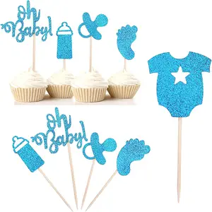 New design cute baby cake topper for boys and girls oh baby cupcake topper with foot and cloth baby shower cake topper