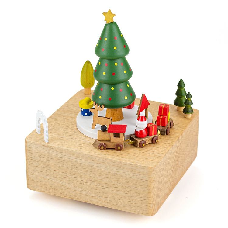 กล่องดนตรีไม้พร้อมขบวนรถไฟกล่องสี่เหลี่ยมลายต้นคริสต์มาส52705810