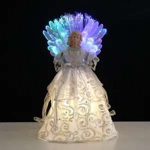 SOTE 16 "ornamenti di Figurine di angelo di natale illuminati fatti a mano in argento e bianco LED in fibra ottica angelo albero di natale Topper