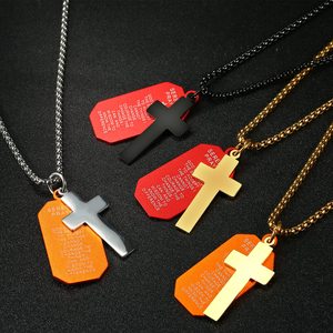 Medagliette per cani in alluminio cristiano religioso colorato <span class=keywords><strong>argento</strong></span> oro nero buona fortuna collana con ciondoli a croce in acciaio inossidabile per uomo - Product Image 2