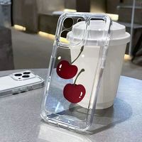 Coques de téléphone antichoc transparentes cerise pour iPhone 17 Air 16 Plus Pro Max 15 14 13 12 11 X XR – Housse arrière souple de protection