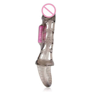 中空装着式ペニス振動延長スリーブリアルな大型ディルドカバー男性用セックストイ製品ロックエッセンスクリスタルリング - Product Image 2