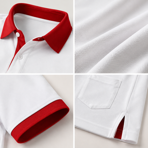 Polo blanc à col rouge pour homme, manches courtes, avec poche, uniforme de restaurant, logo brodé personnalisé, OEM ODM, marque privée - Product Image 2