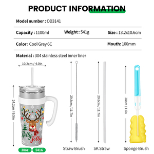 Ensemble de gourdes isothermes en acier inoxydable avec logo personnalisé, doublure céramique <span class=keywords><strong>à</strong></span> double paroi, gobelet de 38 oz avec couvercles et pailles – Cadeaux de Noël - Product Image 2
