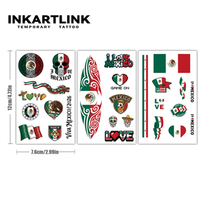 Tatouages Temporaires Mexique Coupe du Monde 2026 Autocollants pour Fans Pays Hôte Art Aztec Crâne de Sucre Art Corporel Imperméable 3 Feuilles pour Supporters - Product Image 4