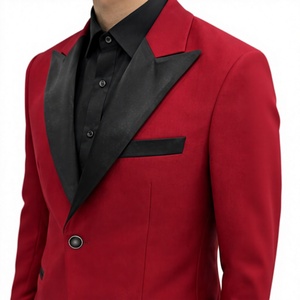 Veste de smoking rouge royal pour homme en mélange de laine, simple boutonnage, revers cranté, bordure noire, tenue de cérémonie confortable pour mariage et soirée - Product Image 6