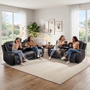 Canapé de <span class=keywords><strong>cinéma</strong></span> électrique en cuir véritable noir de luxe, meubles de salon, fauteuils inclinables pour home <span class=keywords><strong>cinéma</strong></span> avec haut-parleurs - Product Image 3
