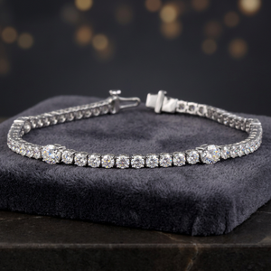 Pulsera de tenis para mujer de 14 quilates con diamantes de laboratorio redondos y ovalados de 5.25 quilates de peso total, elegantes pulseras y brazaletes - Product Image 3