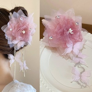 <b>Sweet</b> Mesh <b>Flower</b> Butterfly Tassel Hair Claw For Women Wedding Decorate Accessory - Product Image 5