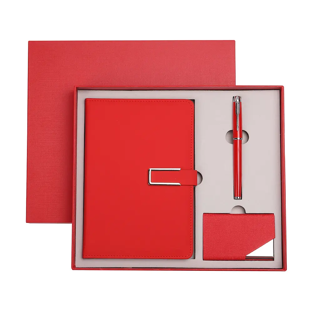 Porta-cartões de visita com logotipo personalizado 4 em 1 fivela para caderno chaveiro caneta conjunto caixa de presente